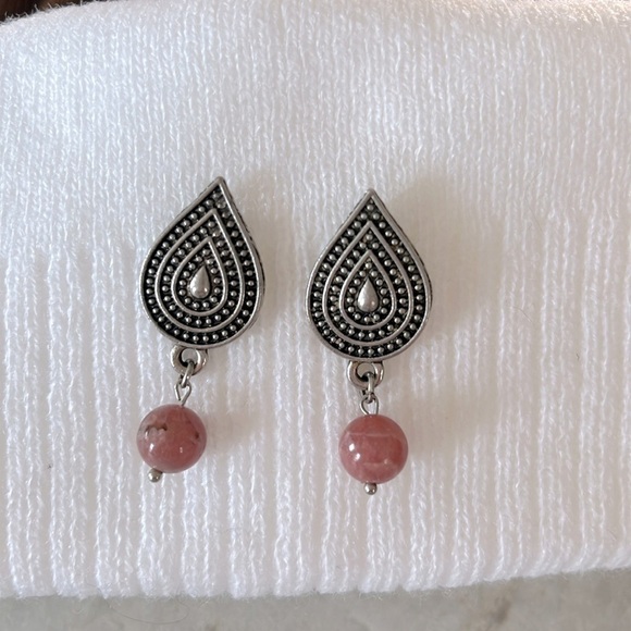 unbranded Jewelry - Argentina Boho Style Pink Rose Earrings rhodochrosite stone Argentine Inca Rose